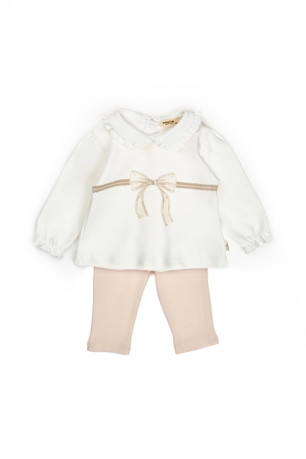 Baby Girl's Two-Piece Sweatshirt and Pants Set - Off-White and Pink - Babycosy - by Peralane
