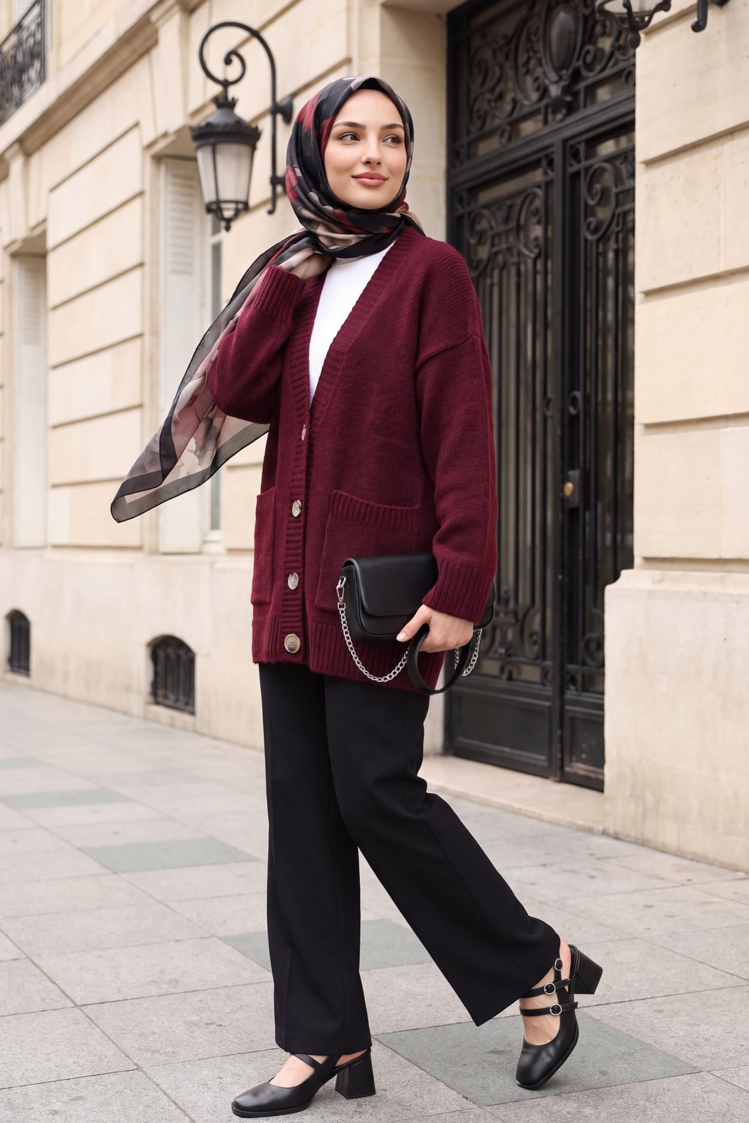 Buttoned Double Pocket Relaxed Knit Cardigan - Burgundy - Podyumplus - by Peralane - photo 4