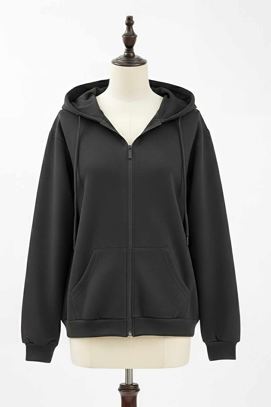 Black Zip-Up Hoodie with Paisley Print Sleeves - Podyumplus - by Peralane - photo 4