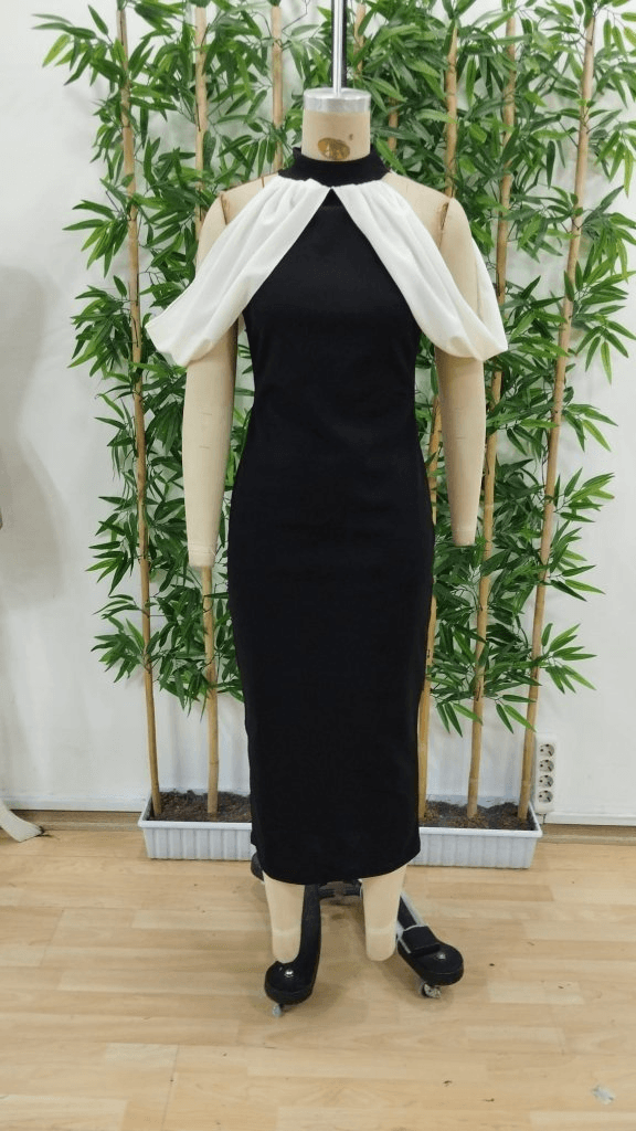 Women's Black Fitted Dress with Sheer Overlay and Cold-Shoulder Cutouts - Janes - by Peralane - photo 7