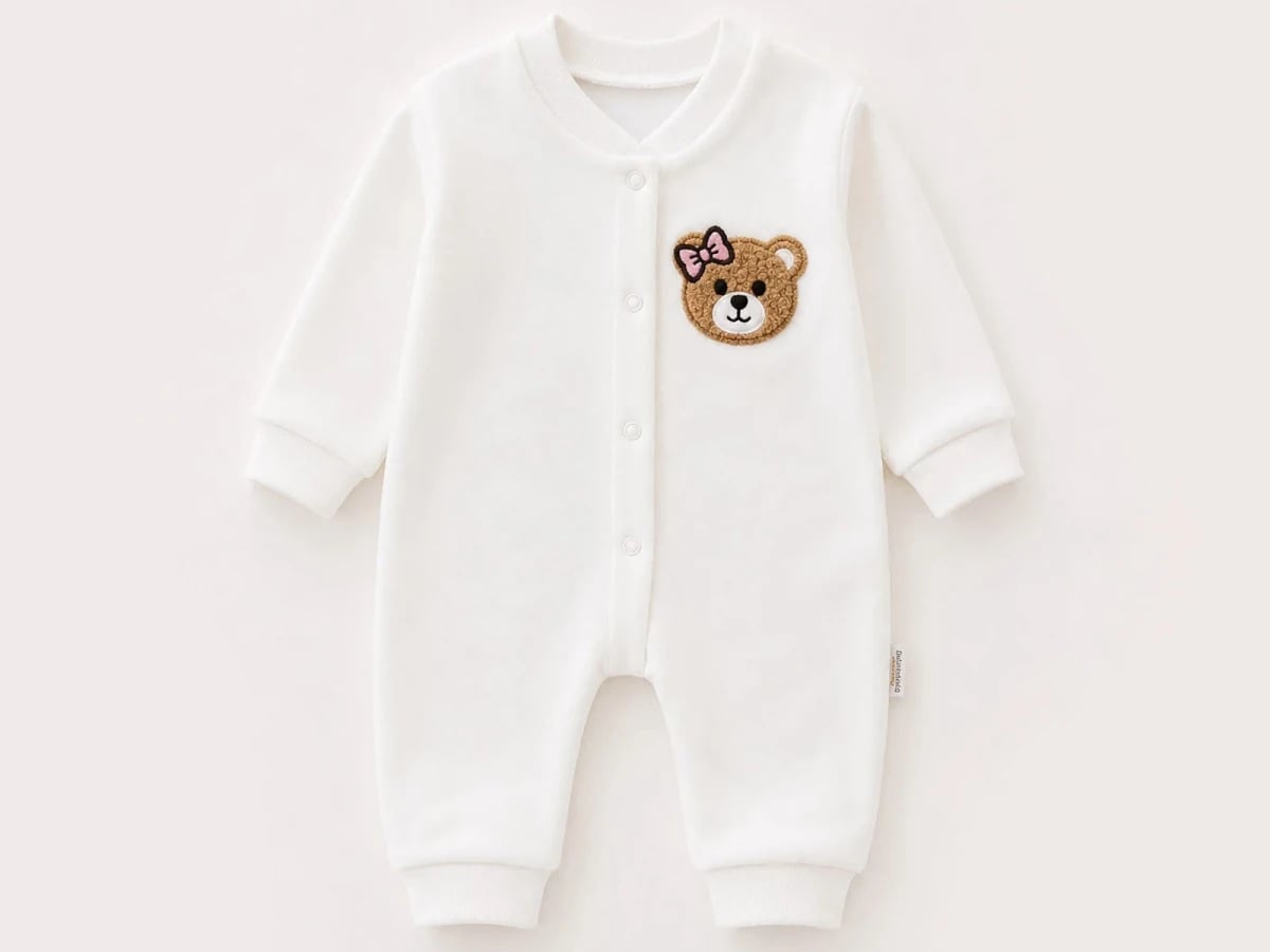 Girls' Baby Romper with Bear Applique - White (Pack of 3) - Supermini - by Peralane