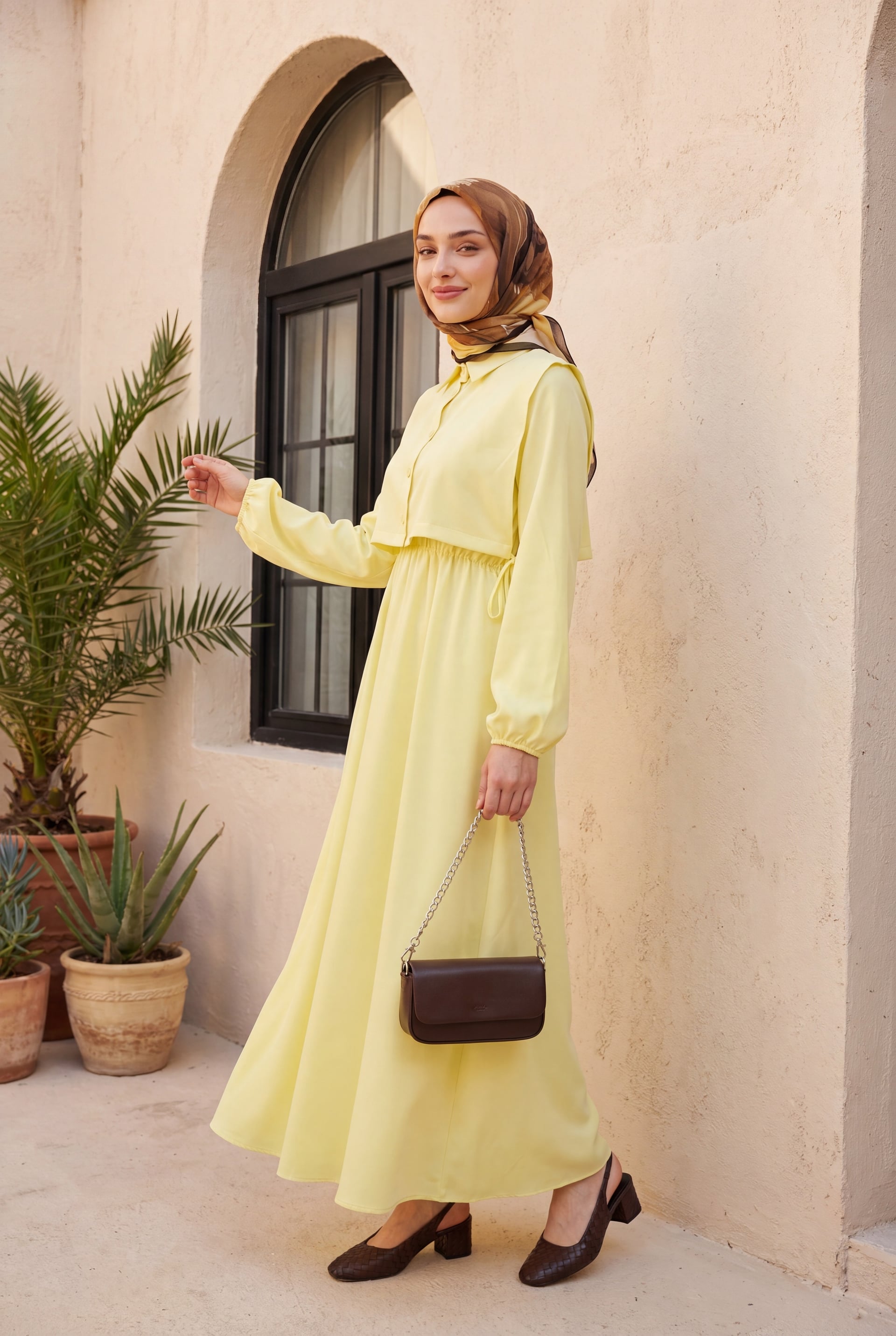 Long Pale Yellow Shirt-Detail Dress - Podyumplus - by Peralane - photo 2