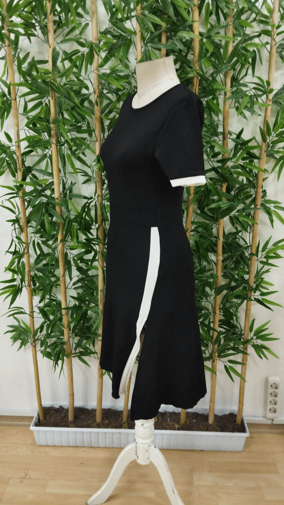 Women's Short Sleeve Biker Neck Side Slit Colorful Stripe Detail Crepe Dress - Janes - by Peralane - photo 8