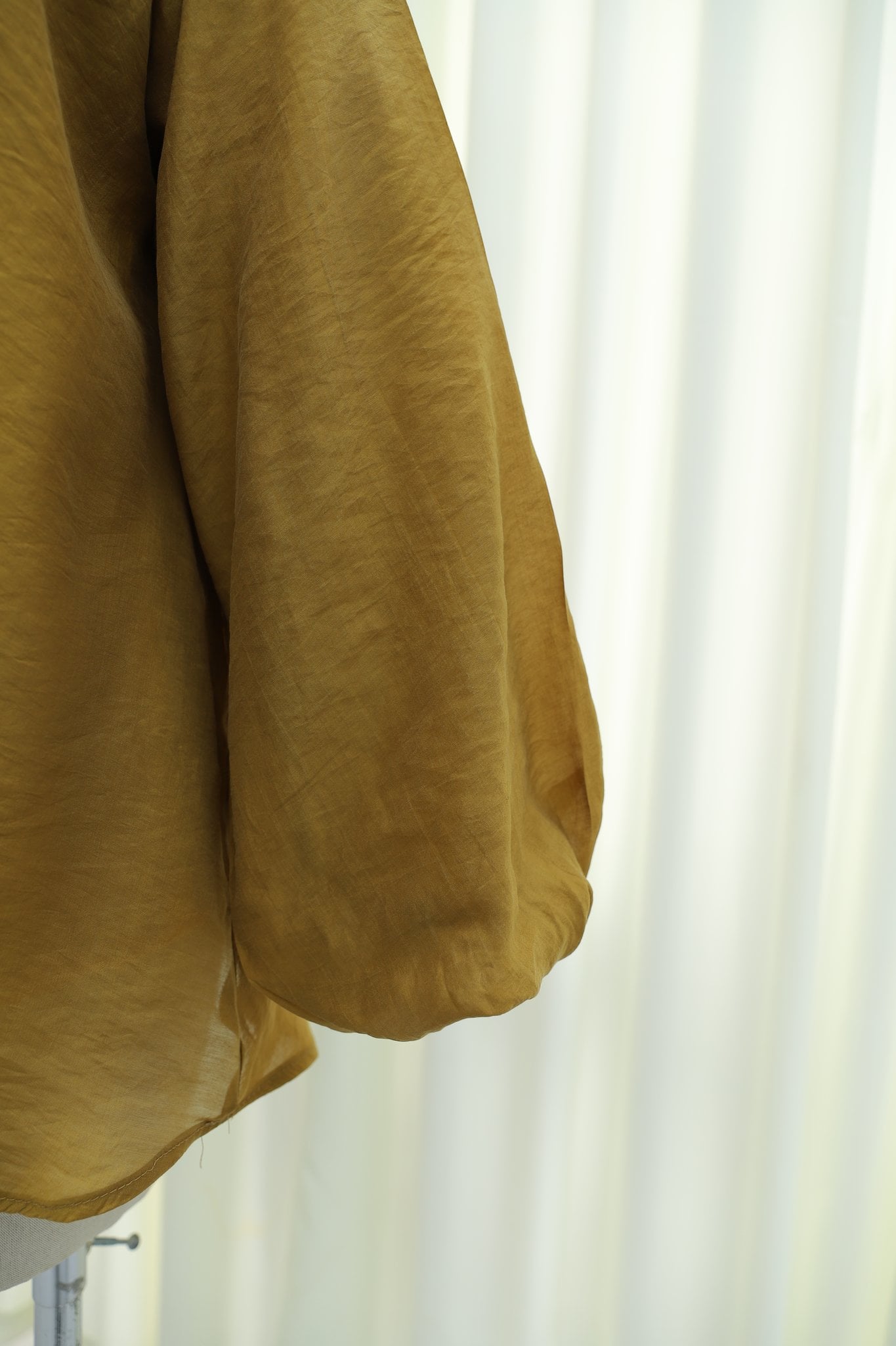 Tie-Front Half-Button Lined Oversize Tulle Voile Blouse - Tan - Podyumplus - by Peralane - photo 6