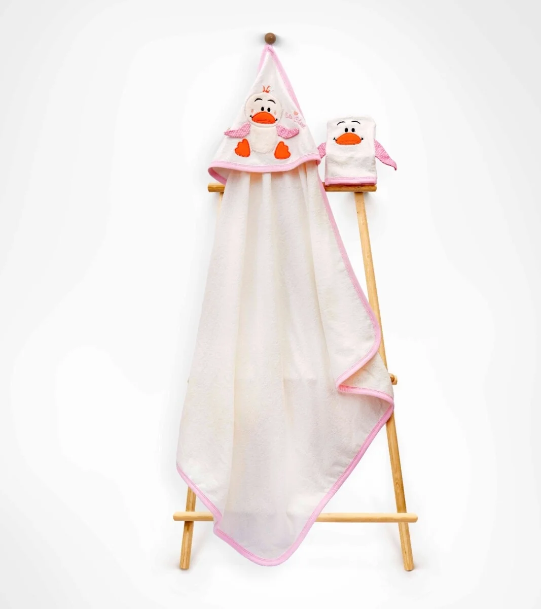 Unisex Baby Hooded Towel and Wash Mitt Set 85x80 cm Pink - Babyline - by Peralane
