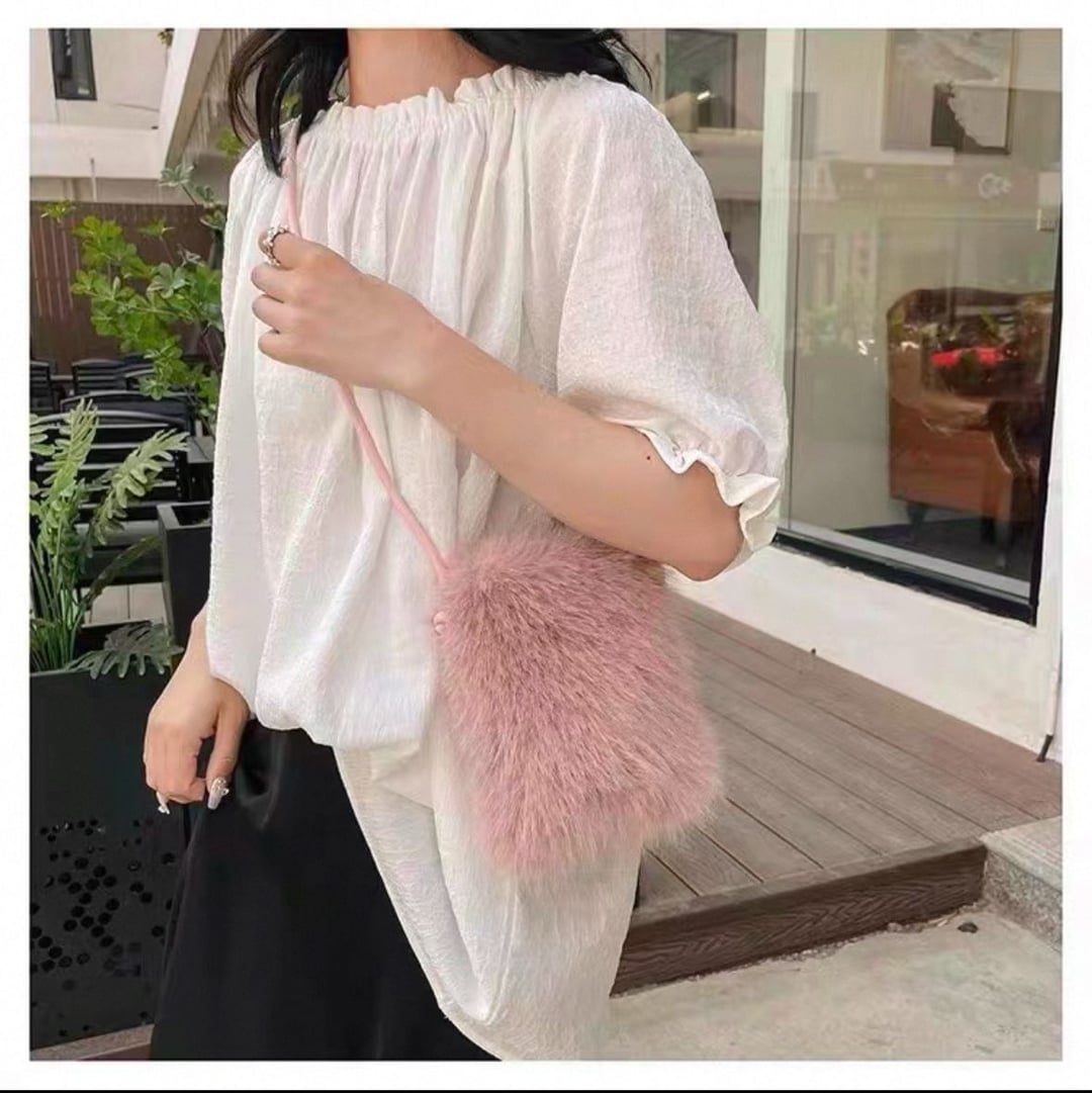 Pink Faux Fur Mini Bag with Velvet Lining - Nesvay - by Peralane