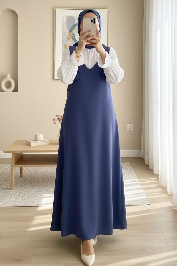 Long Sleeveless Jumpsuit with Shoulder Ties - Indigo - Podyumplus - by Peralane