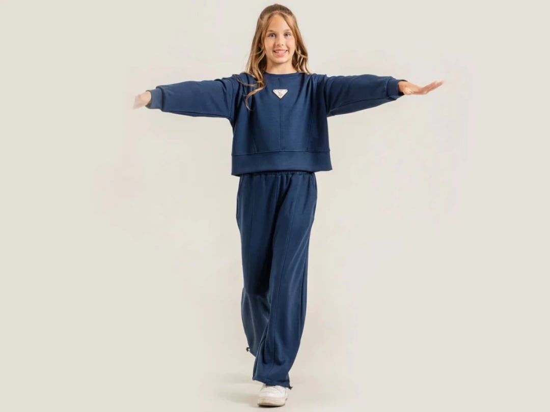 Navy Blue Striped Girls' Two-Piece Set with Emblem - ÖZ Bebe - by Peralane