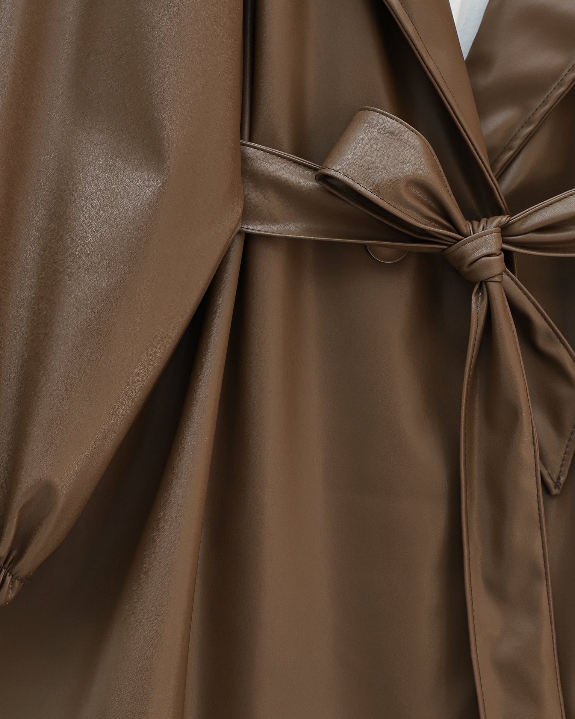 Brown Faux Leather Jacket with Tie Belt for Women - Size STD - Podyumplus - by Peralane - photo 7