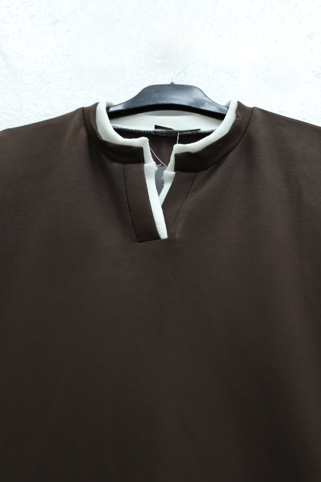 V-Neck Double Layer 2-Thread Jersey Blouse - Coffee Brown - Podyumplus - by Peralane - photo 4