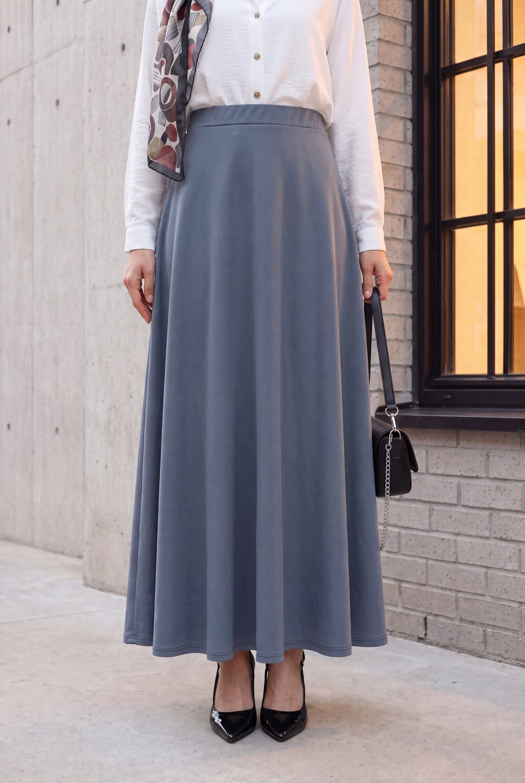 Elastic Waist Flared Crepe Skirt - Smoke - Podyumplus - by Peralane - photo 3