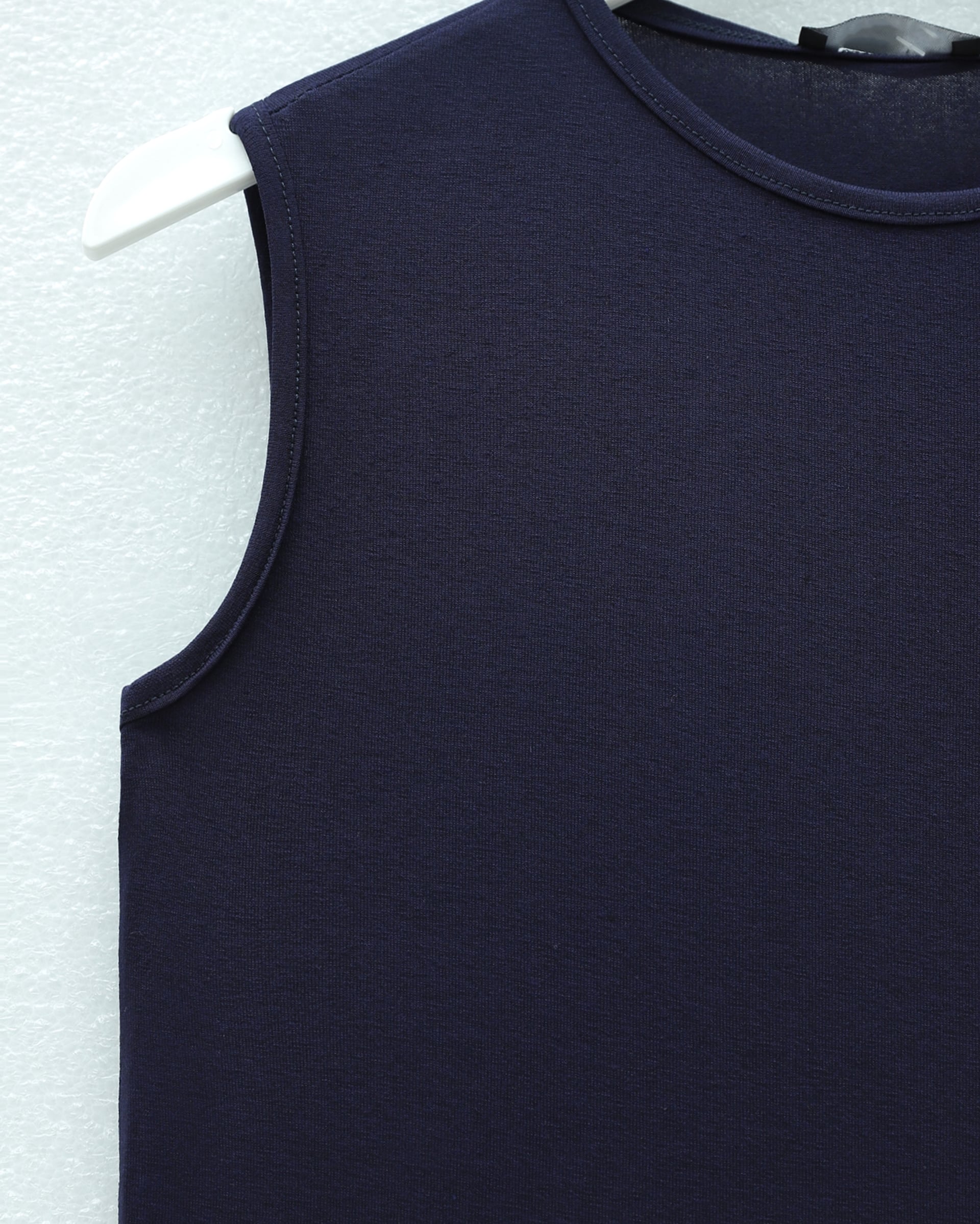 Navy Blue Sleeveless Crew Neck Ribbed Tank Top - Podyumplus - by Peralane - photo 4