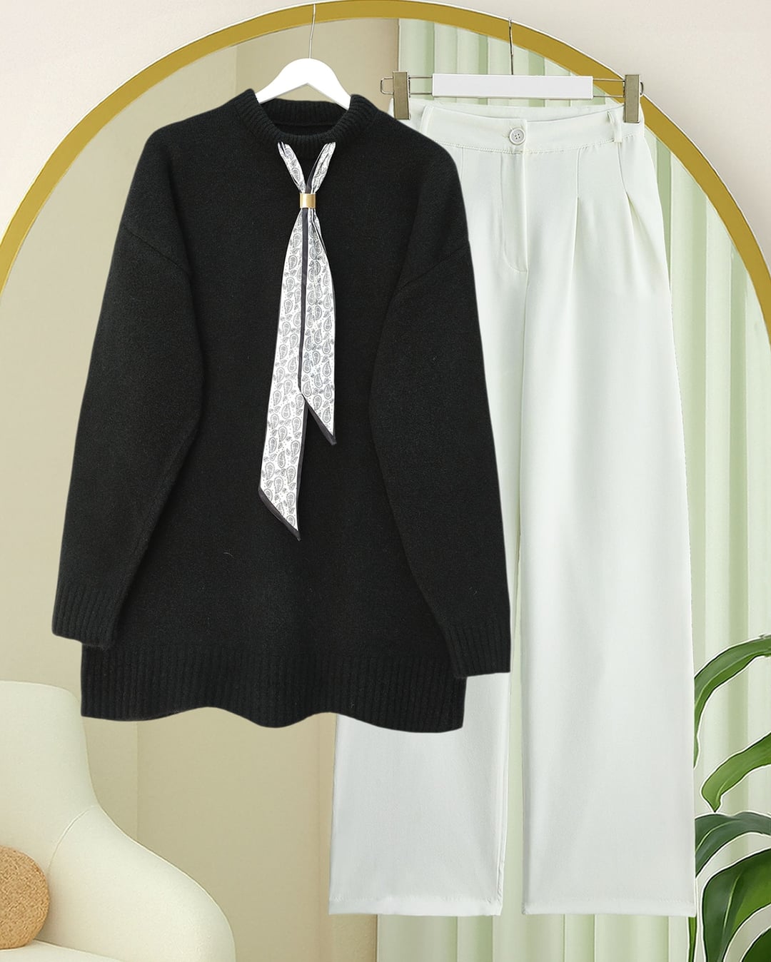 Scarf-Detailed Soft Knit Cardigan - Black - Podyumplus - by Peralane - photo 3