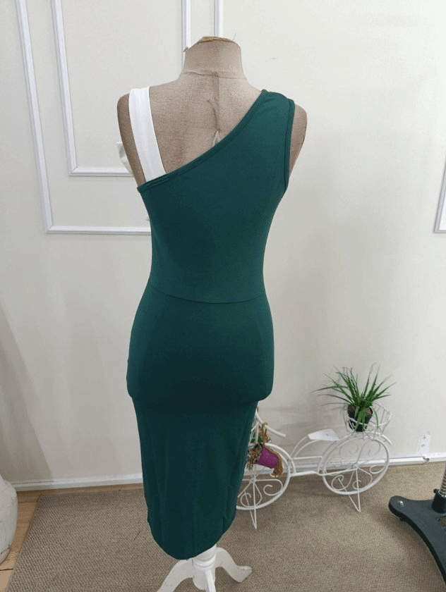 Women's One-Shoulder Midi Dress with Bow Detail in Dark Green - Janes - by Peralane - photo 6