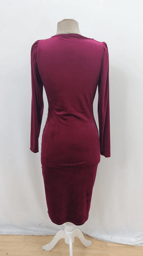 Women's Long Sleeve Wrap V-Neck Ruched Side Midi Velvet Dress - Janes - by Peralane - photo 6