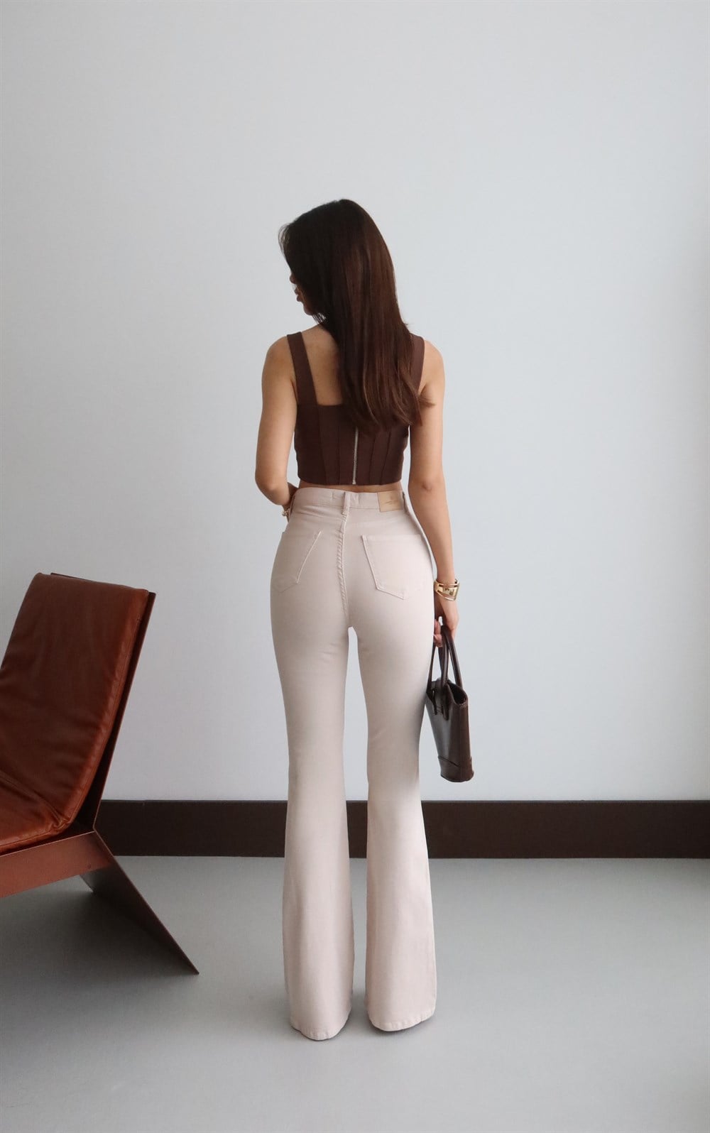 High Waist Half Flare Beige Jean Trousers - Lacarino Jeans - by Peralane - photo 6
