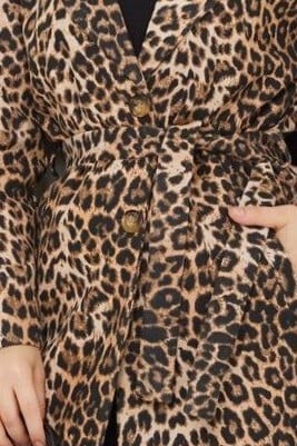 Leopard Print Belted Pocketed Lined Coat - Podyumplus - by Peralane - photo 4