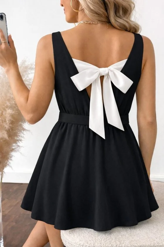 Women's Sleeveless Wrap Neckline Bow Back Crepe Dress - Janes - by Peralane - photo 3