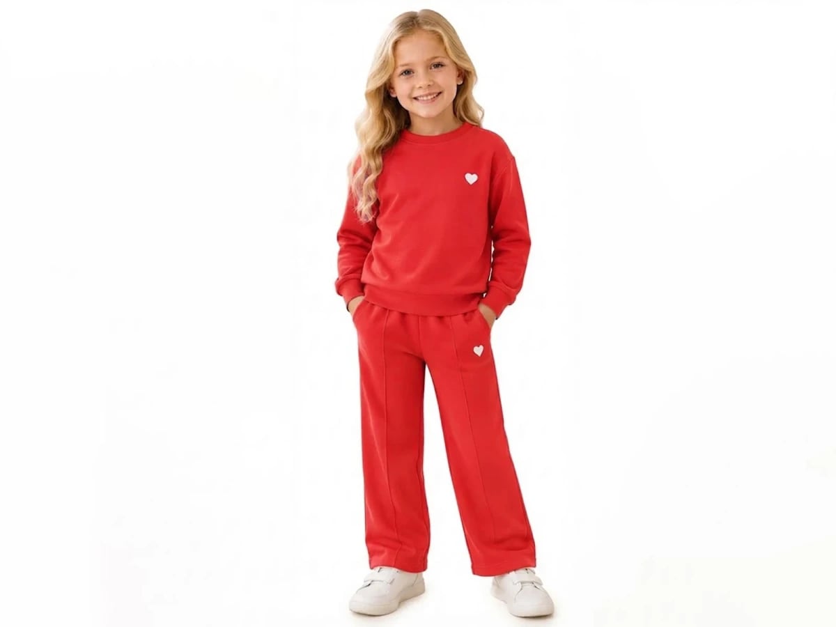 Girls' Red Heart Print Sweatshirt and Trousers Set (Ages 7-10) - Palm Life - by Peralane