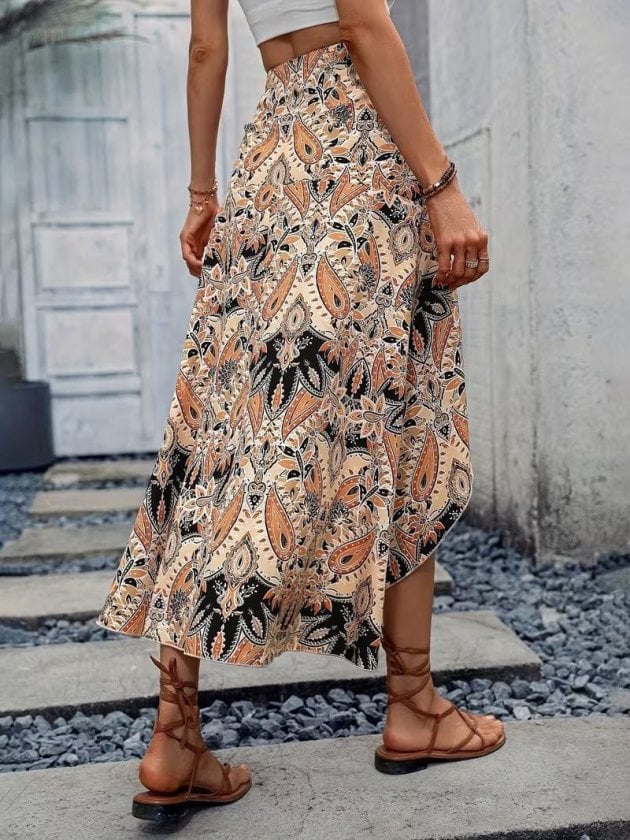 Women's High-Waist Floral Print Asymmetric Front Long Suprem Skirt - Janes - by Peralane - photo 7