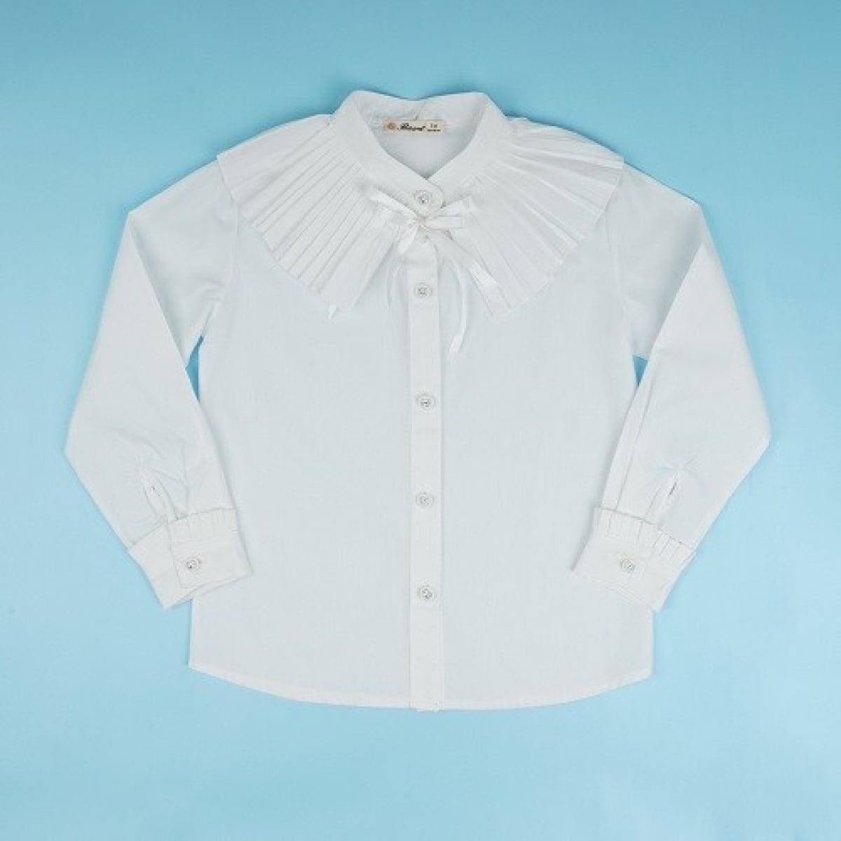 Girl's White Pleated Collar Blouse with Satin Bow Tie - 7-10Y - Busra Bebe - by Peralane