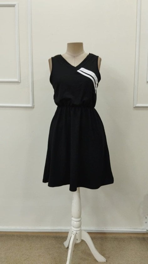 Women's Sleeveless V-Neck Jersey Dress with Elasticated Waist - Janes - by Peralane - photo 4