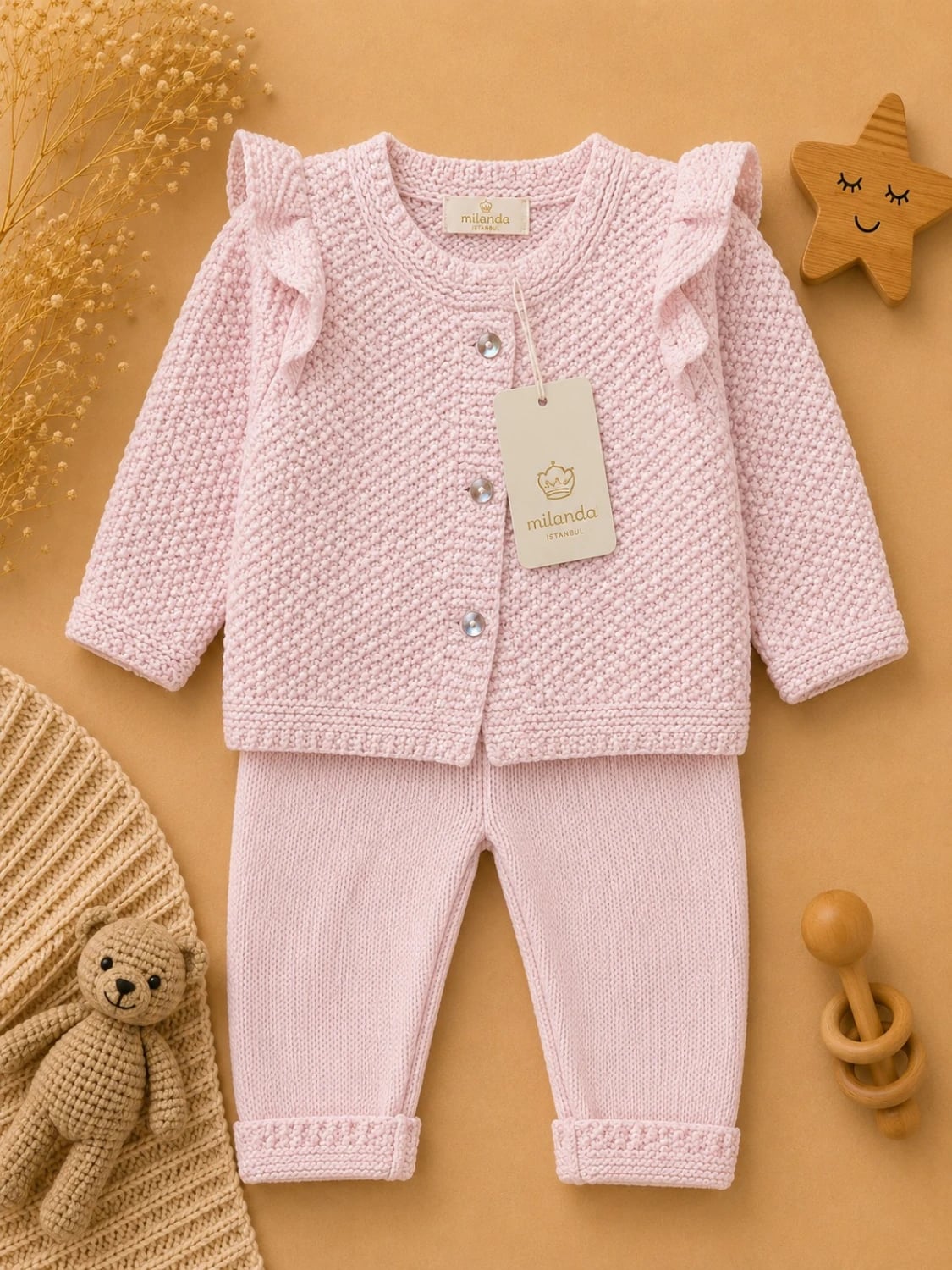 2-Piece Knitted Baby Set - Pink - 1186 - Has Bereket - by Peralane