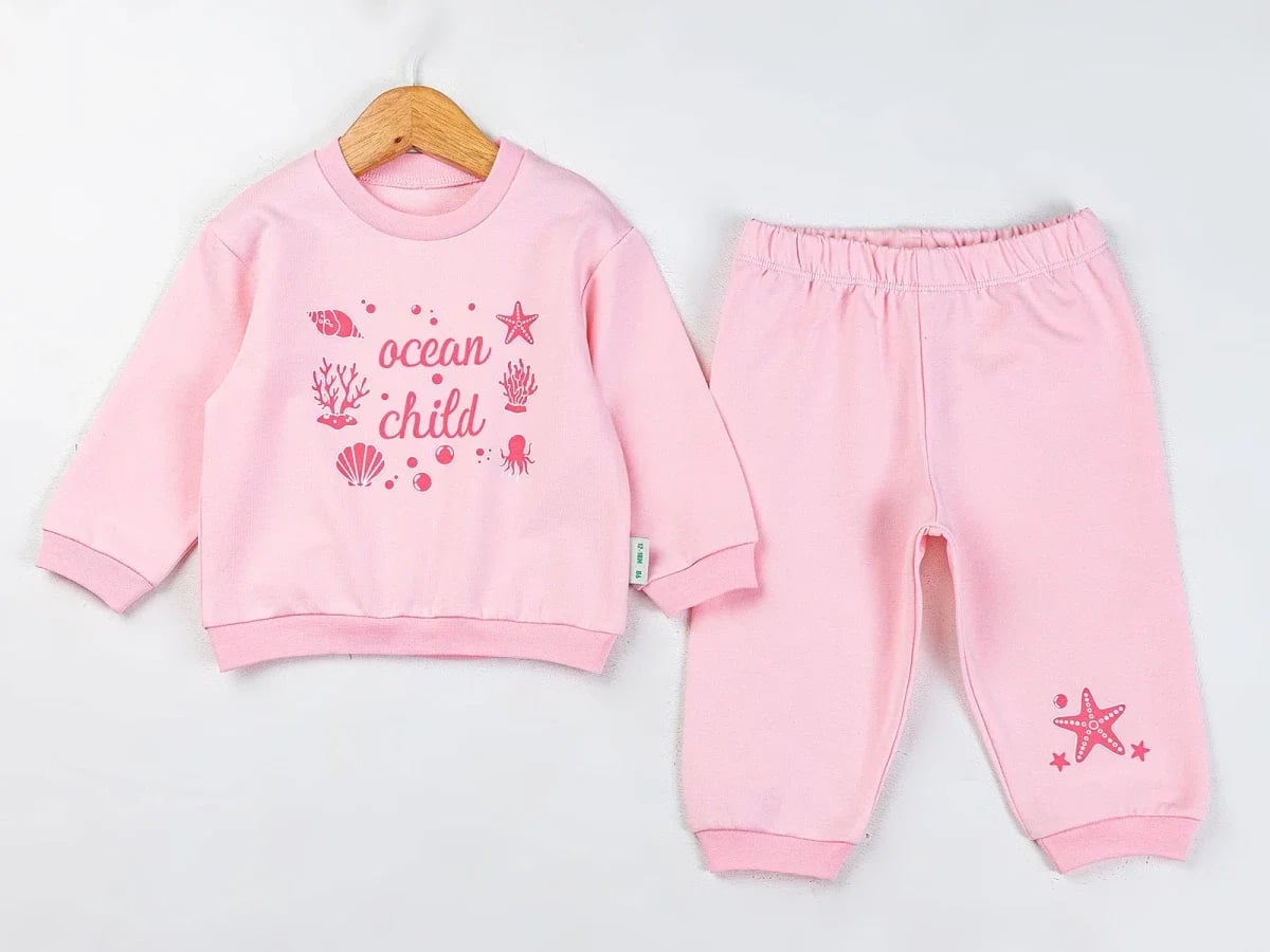 Pink Ocean Print Girl Baby Set - Sweatshirt and Trousers - Comix - by Peralane