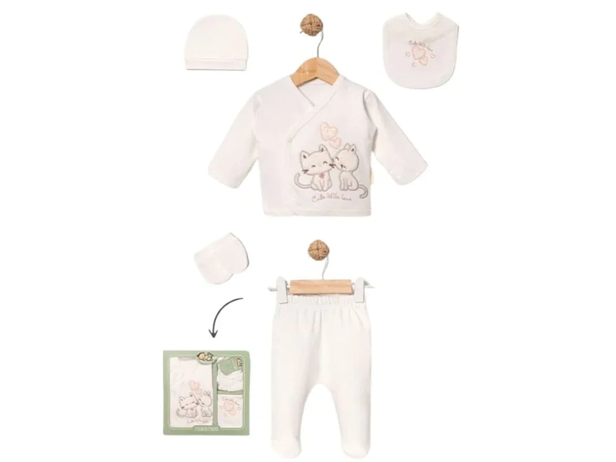 5-Piece Cat Detail Hospital Exit Set for Newborn Girls - Baby Zuhu - by Peralane