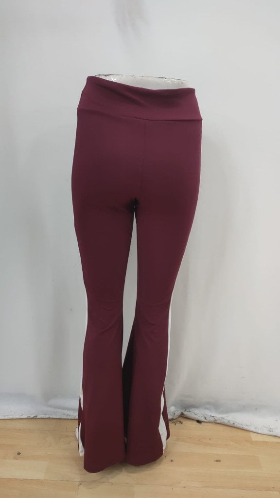 Women's High Waist Flared Leggings with Side Stripes - Dark Red - Janes - by Peralane - photo 7