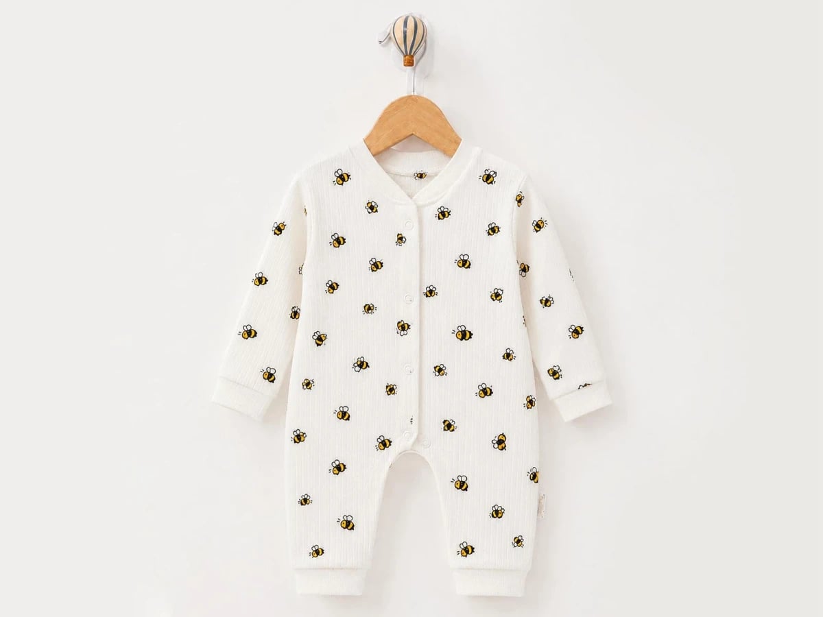 Bee Print Baby Romper with Snap Buttons – White (Pack of 3) - Supermini - by Peralane
