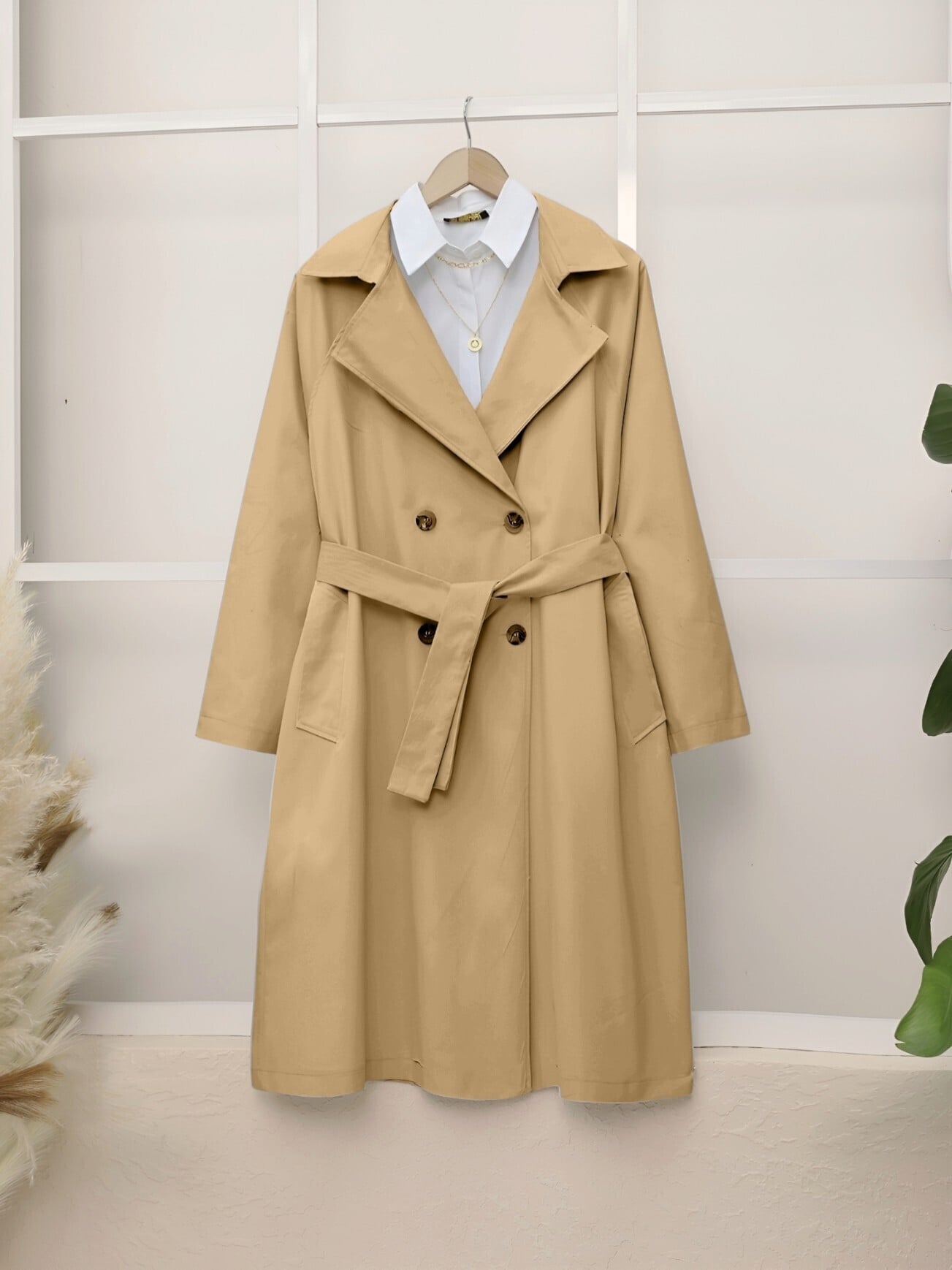 Camel Belted Mid-Length Trench Coat with Bolero Detail - Podyumplus - by Peralane - photo 6