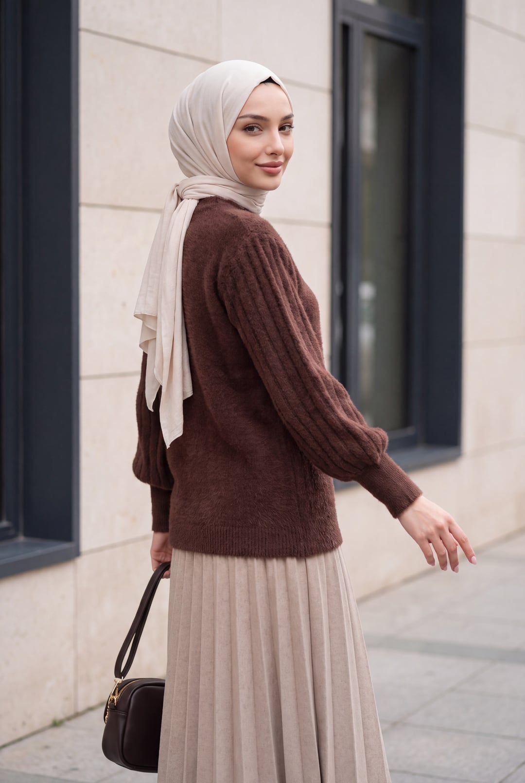 Women's Brown Oversize Balloon Sleeve Knit Sweater - Bigdart - by Peralane - photo 2