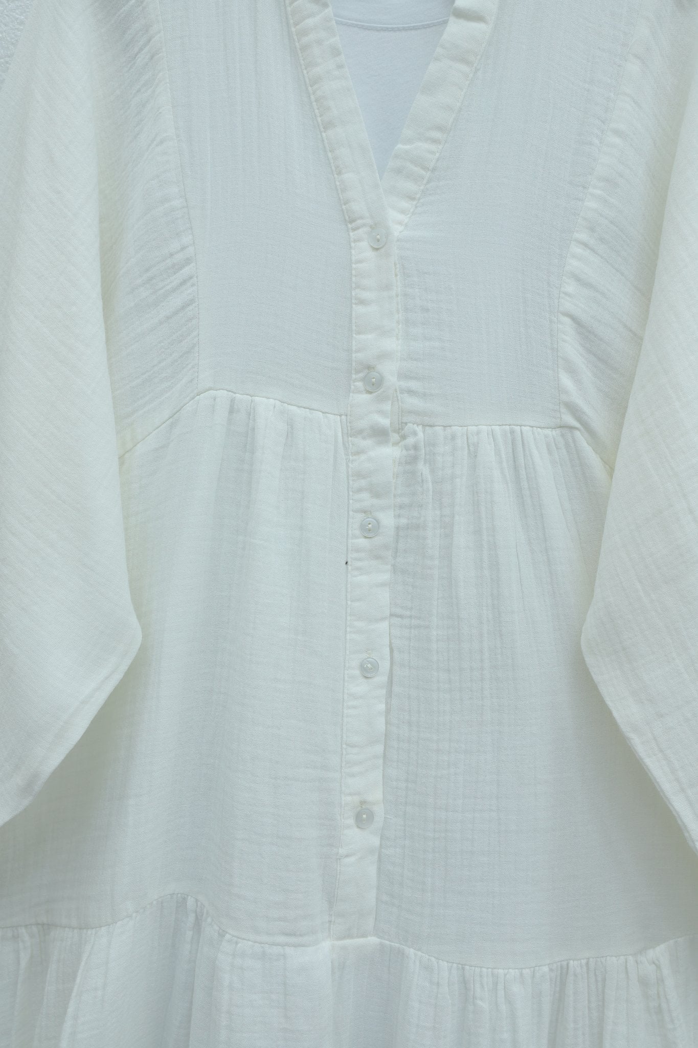 V-Neck Half-Button Long-Sleeve Tiered Muslin Maxi Dress - White - Podyumplus - by Peralane - photo 8