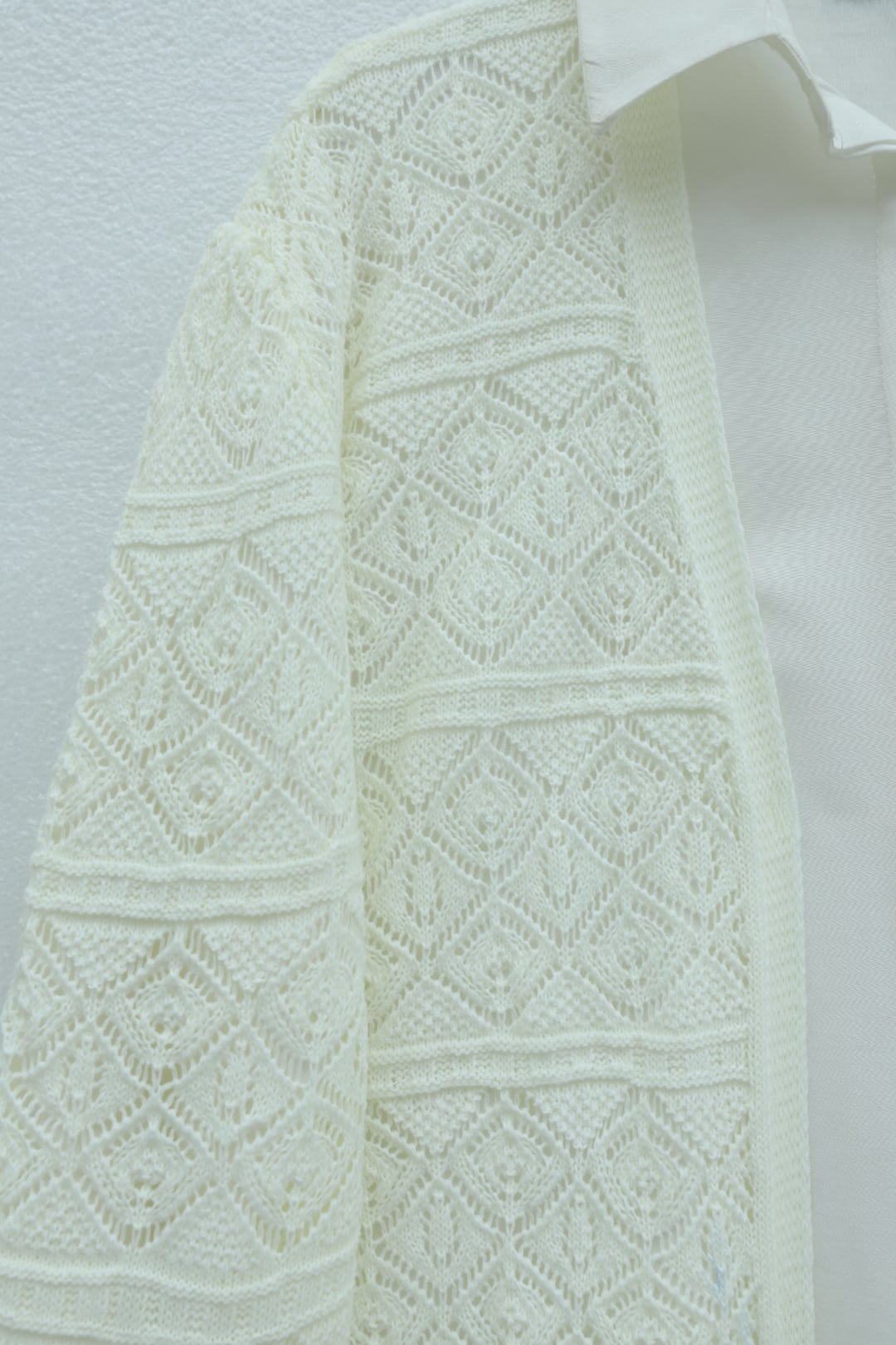 Square Patterned Openwork Relaxed Fit Knit Cardigan - White - Podyumplus - by Peralane - photo 5