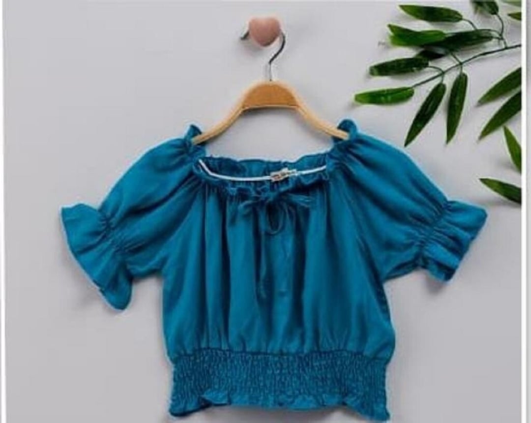 Girls' Off-Shoulder Ruffle Sleeve Blouse - Teal - Busra Bebe - by Peralane