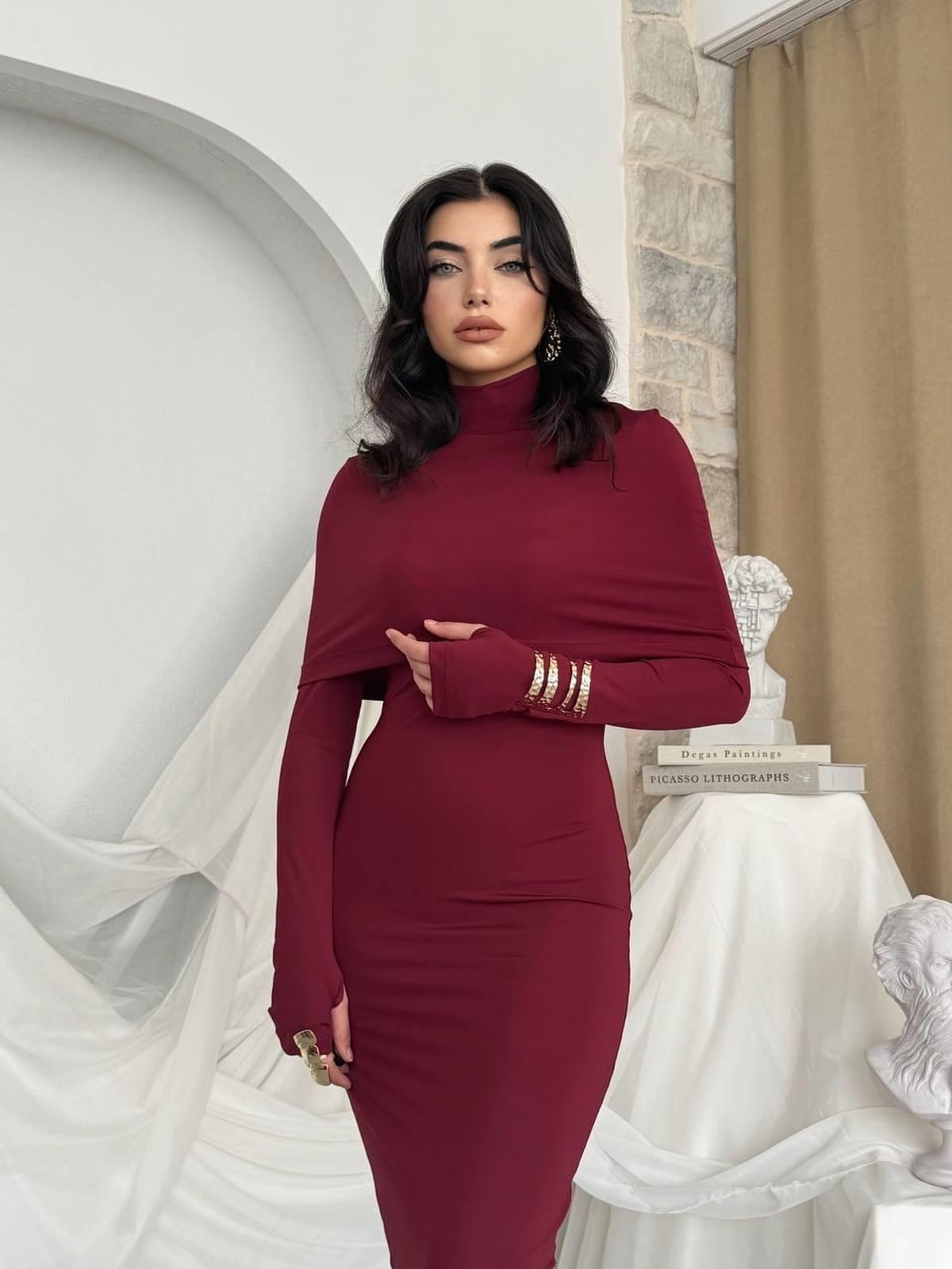 Zaria Draped Neck Dress in Deep Red - Etika - by Peralane