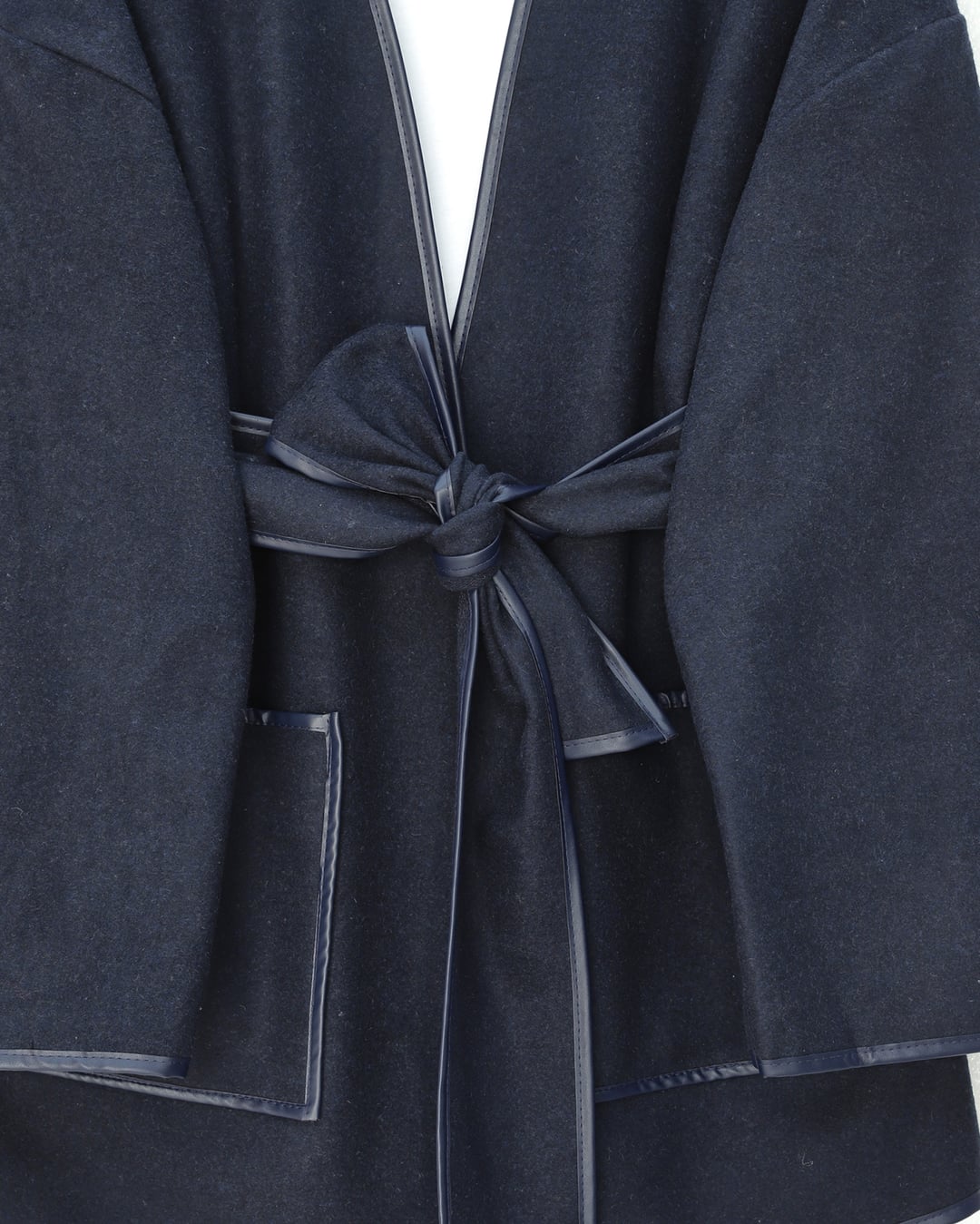 Navy Blue Belted Double Pocket Cashmere Kimono Jacket - Podyumplus - by Peralane - photo 5