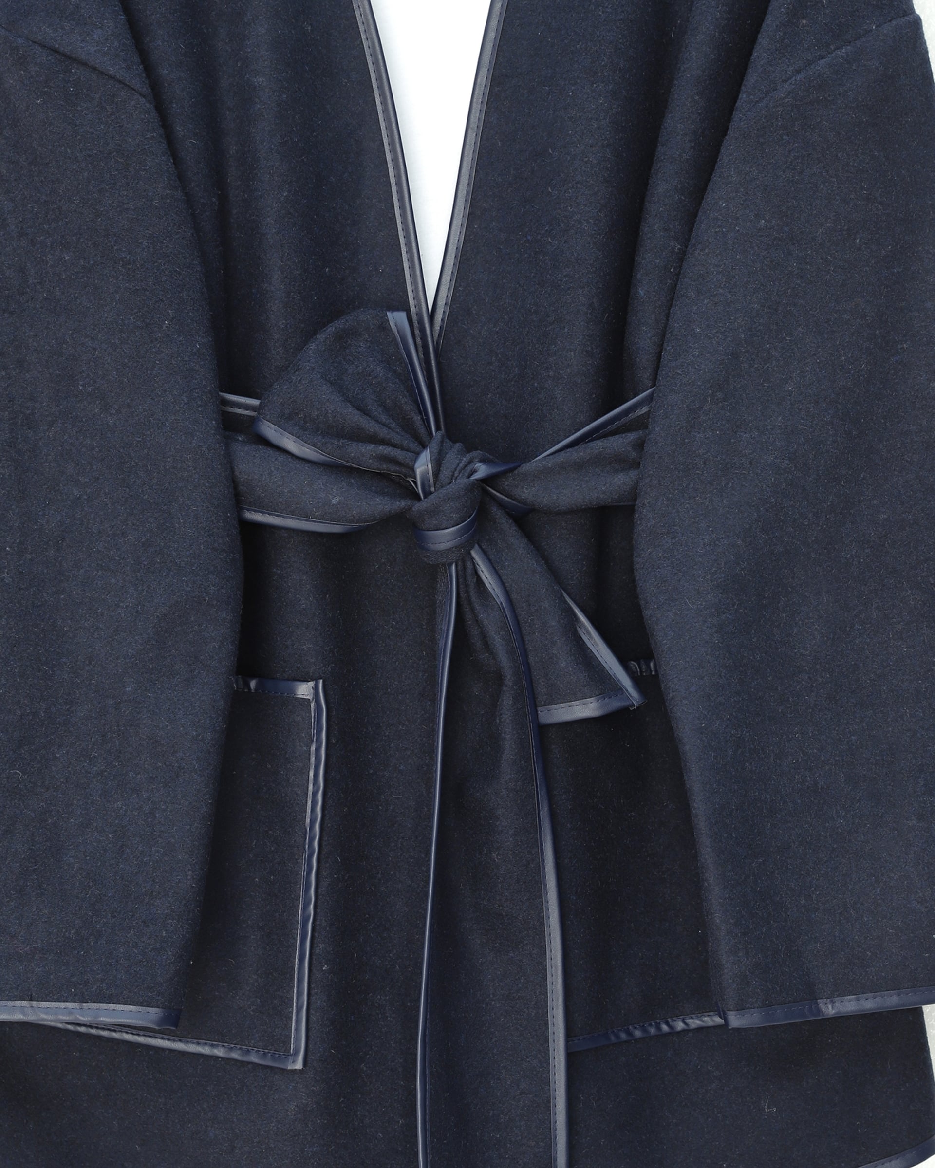 Navy Blue Belted Double Pocket Cashmere Kimono Jacket - Podyumplus - by Peralane - photo 5