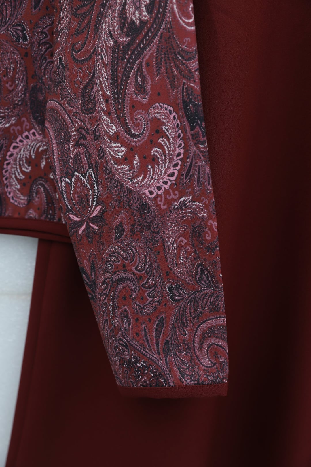 Top Button Ethnic Pattern Skirted Crepe Set - Bordeaux - Podyumplus - by Peralane - photo 4