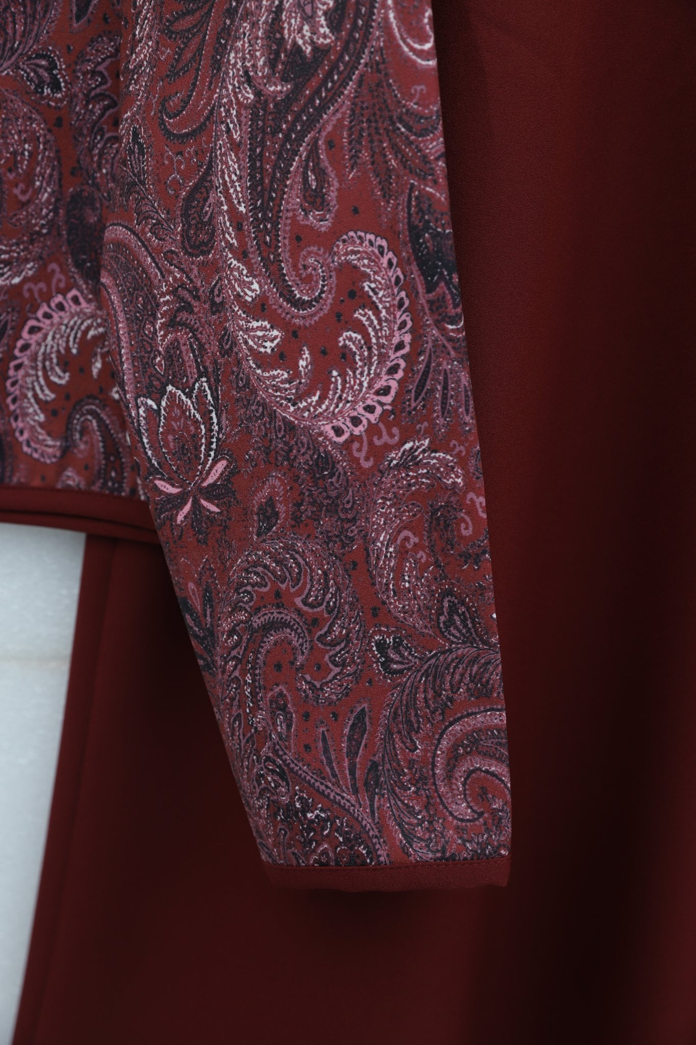 Top Button Ethnic Pattern Skirted Crepe Set - Bordeaux - Podyumplus - by Peralane - photo 4