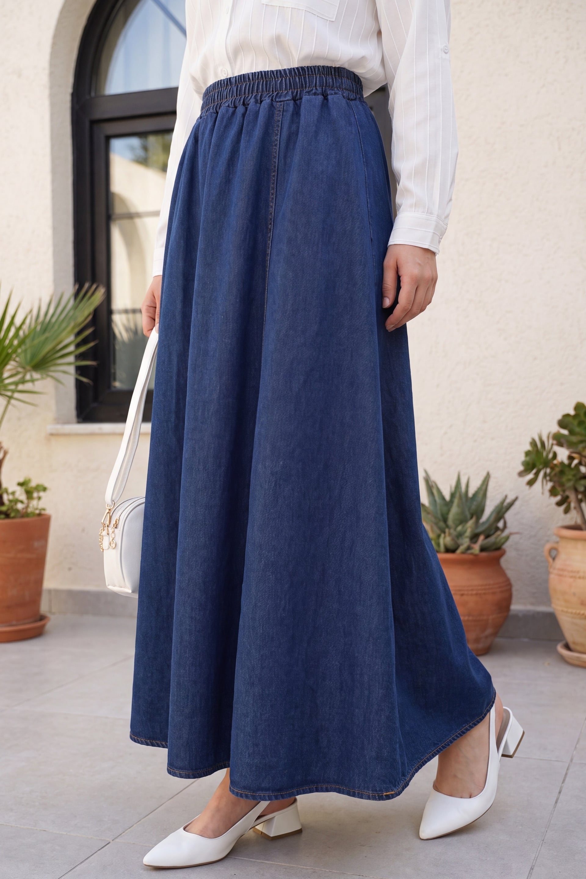 Side Pocket Elastic Waist Denim Skirt - Indigo - Podyumplus - by Peralane - photo 2