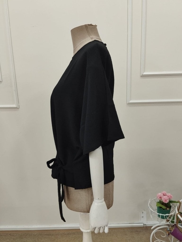 Women's Short-Sleeved Round Neck Side-Tie Textured Blouse - Janes - by Peralane - photo 9