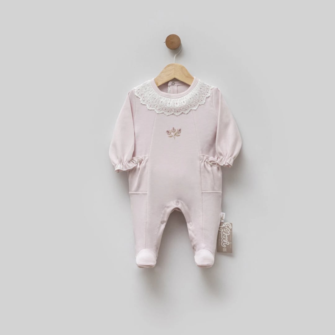 Baby Girls' Footed Romper with Lace Collar - Pale Pink - Flexi Baby - by Peralane