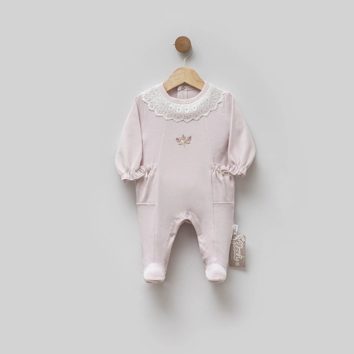 Baby Girls' Footed Romper with Lace Collar - Pale Pink - Flexi Baby - by Peralane