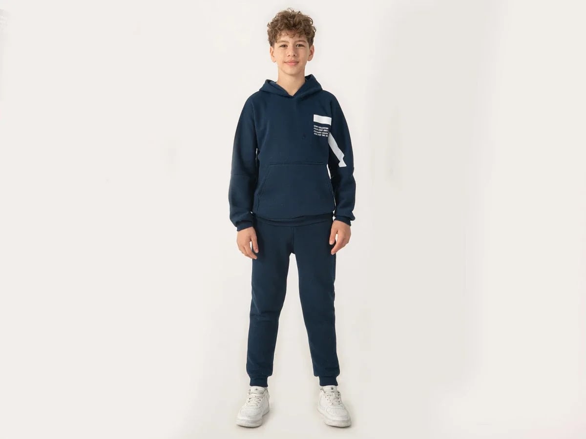 Sporty Print Hooded Fleece Boys' Tracksuit Set - Ruhat Kids - by Peralane