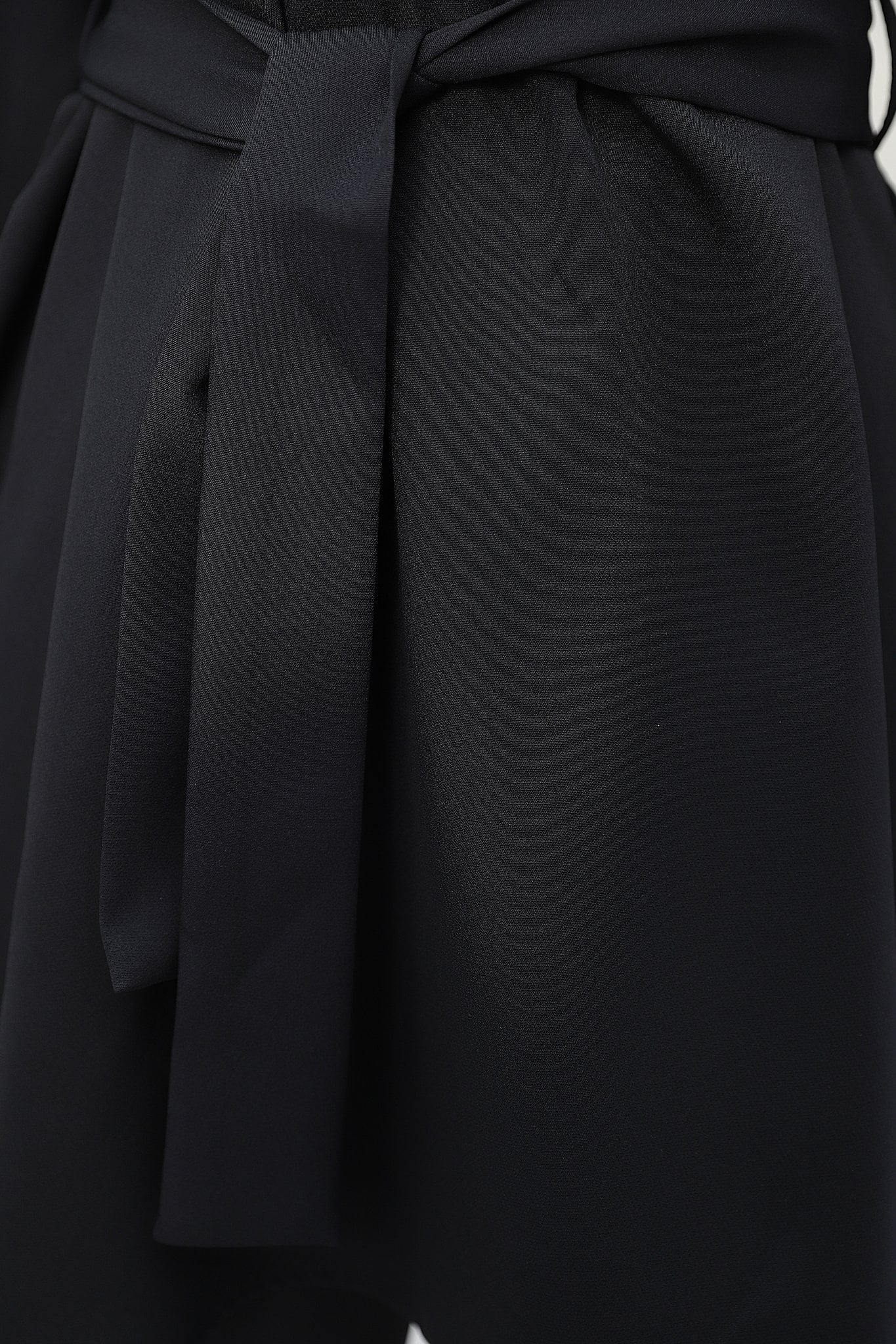V-Neck Rose Brooch Belted Balloon Sleeve Pleated Wide-Leg Trouser Co-ord Set - Black - Podyumplus - by Peralane - photo 6