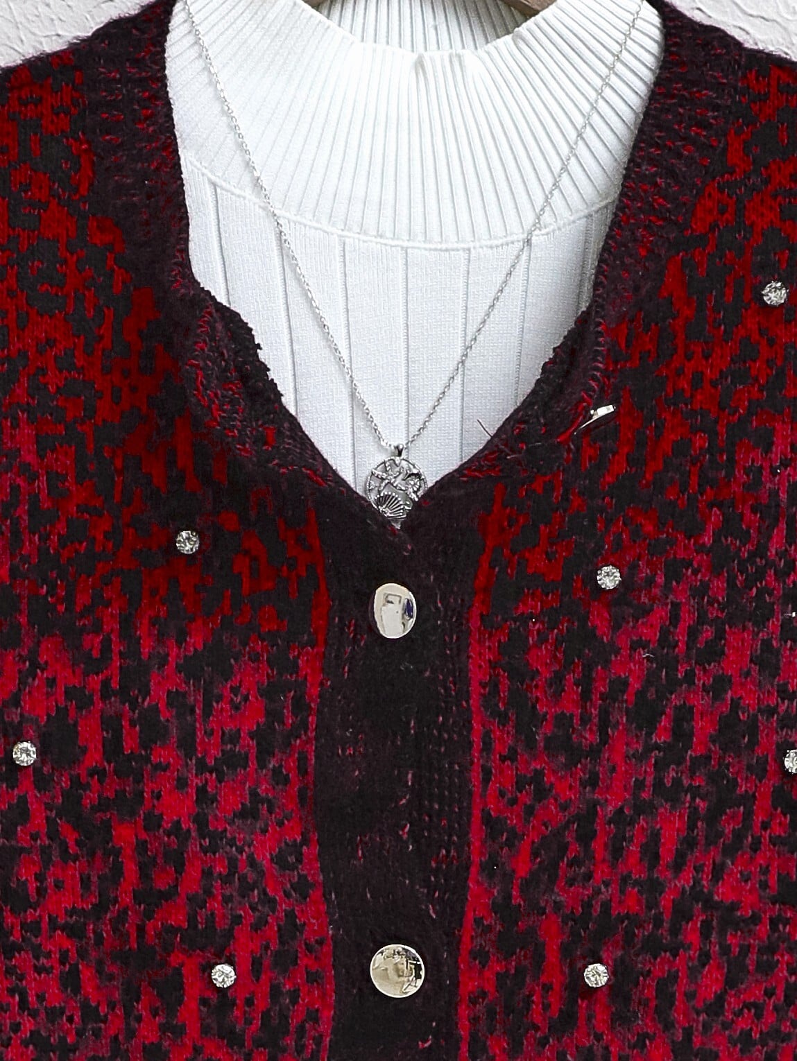 Red Cardigan with Metal Buttons and Rhinestone Details - Podyumplus - by Peralane - photo 3