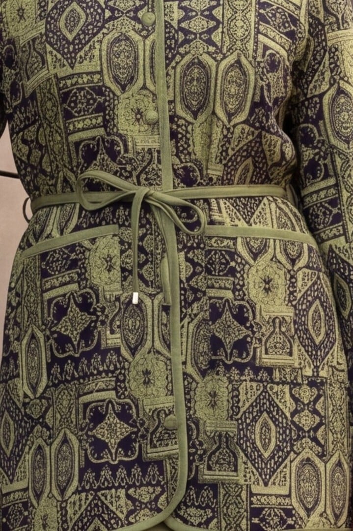 Women's Two-Piece Jacket and Trousers Set with Geometric Print - Olive Green - Podyumplus - by Peralane - photo 4