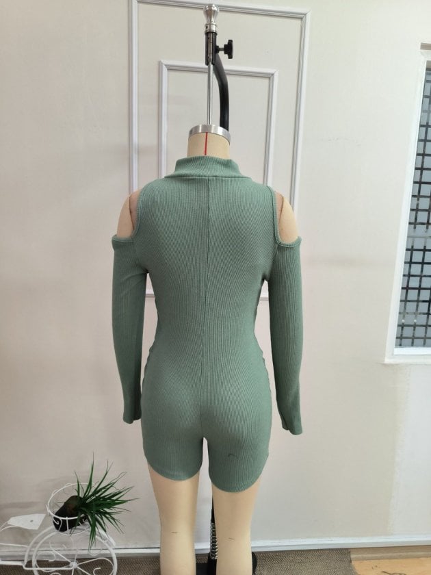 Women's Ribbed Romper with Cut-Out Shoulders and Zip Front - Janes - by Peralane - photo 6